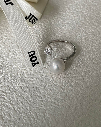 Freshwater Pearl & Zircon Open Ring - SOLIS