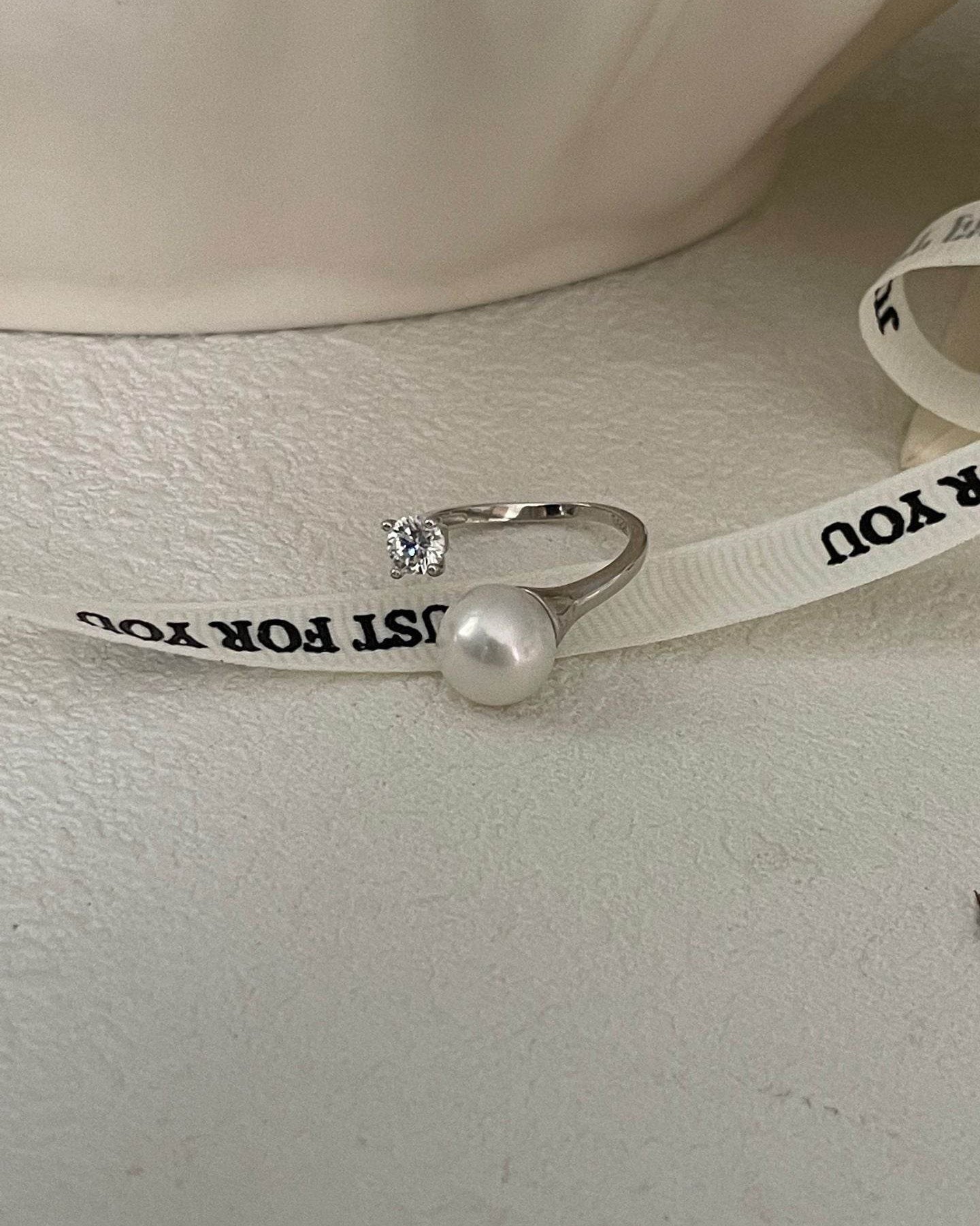 Freshwater Pearl & Zircon Open Ring - SOLIS