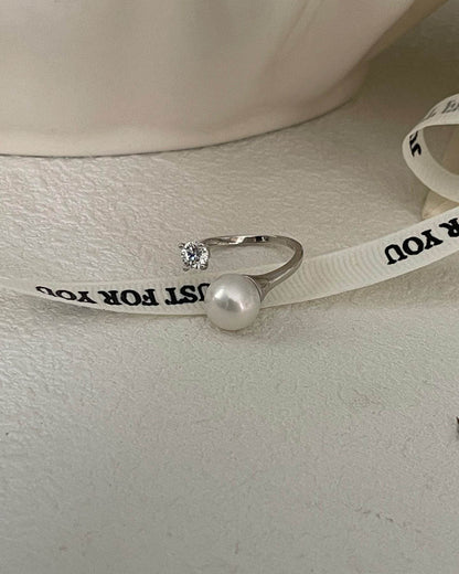 Freshwater Pearl & Zircon Open Ring - SOLIS