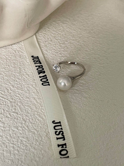 Freshwater Pearl & Zircon Open Ring - SOLIS