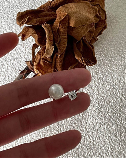 Freshwater Pearl & Zircon Open Ring - SOLIS