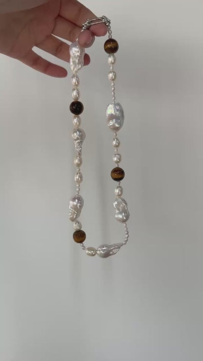 Wild Grace – Baroque Pearl & Tiger’s Eye Necklace
